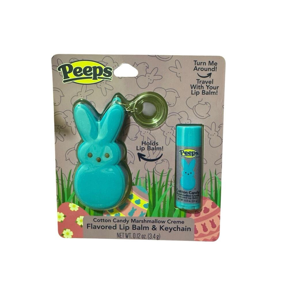 Easter Peeps COTTON CANDY MARSHMALLOW CREME Lip Balm & Bunny Keychain/Holder